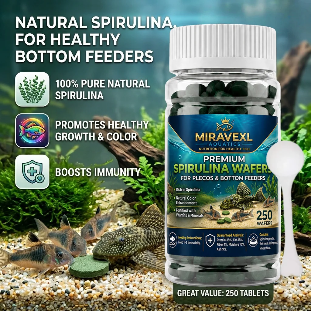 Spirulina Tablet Organic - เม็ดสไปรูลิน่าบริสุทธิ์สูง: อาหารสาหร่ายทะเลคุณภาพพรีเมียมสำหรับปลาที่กินอาหารจากก้นตู้ เช่น ปลาเพลโค ปลาคอรีโดรา และกุ้งแดง