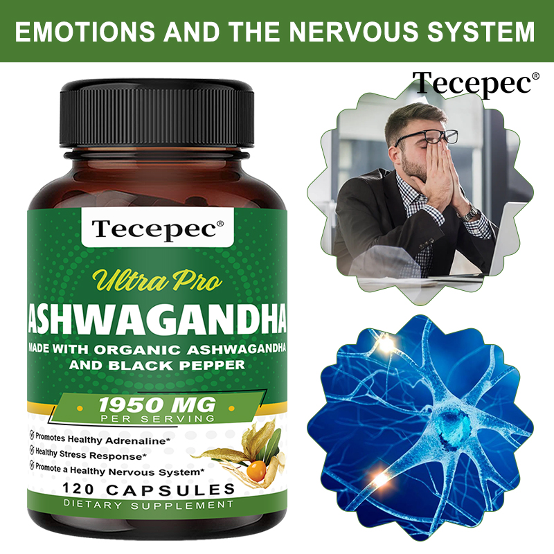 Ashwagandha Extract Root - แคปซูลสารสกัดจากรากอัชวาคันธาออร์แกนิก 1950 มก. ช่วยปรับสมดุลอารมณ์ บรรเทาความเครียด ช่วยการนอนหลับ
