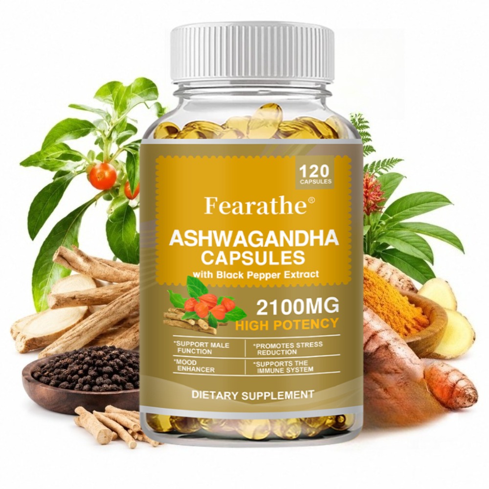 Ashwagandha Extract Root - แคปซูลอัชวาคันธา 2100 มก. พร้อมสารสกัดจากรากอัชวาคันธาออร์แกนิกและสารสกัดจากพริกไทยดำ ช่วยเสริมอารมณ์ ช่วยให้นอนหลับสบาย
